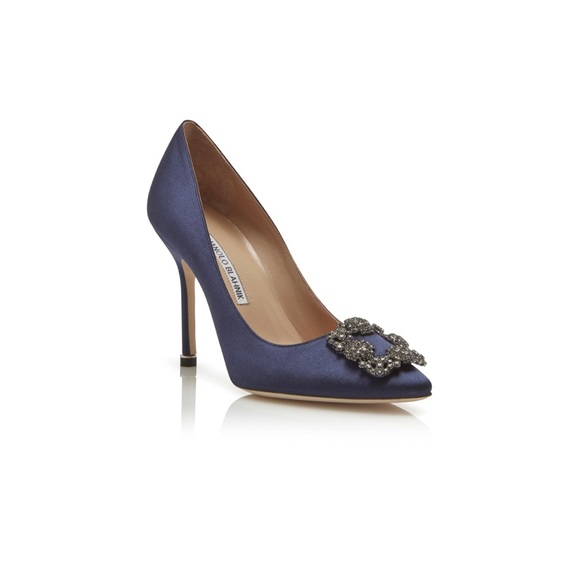 Authentic Manolo Blahnik Satin Hangisi Navy Blue - Picture 2 of 5